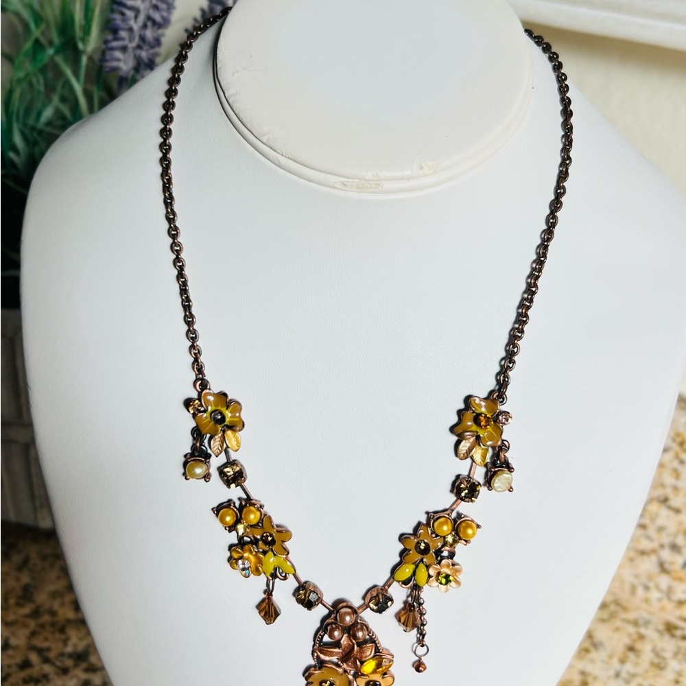 Floral Bronze and Yellow Necklace